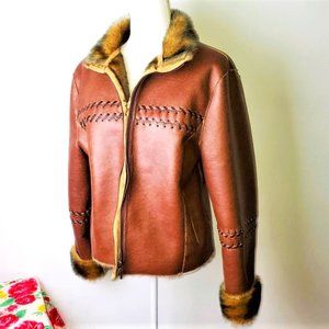 Vegan leather faux fur lined 70s boho style jacket